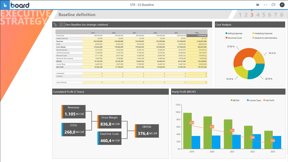 Screenshot van Board Financial Planning software.