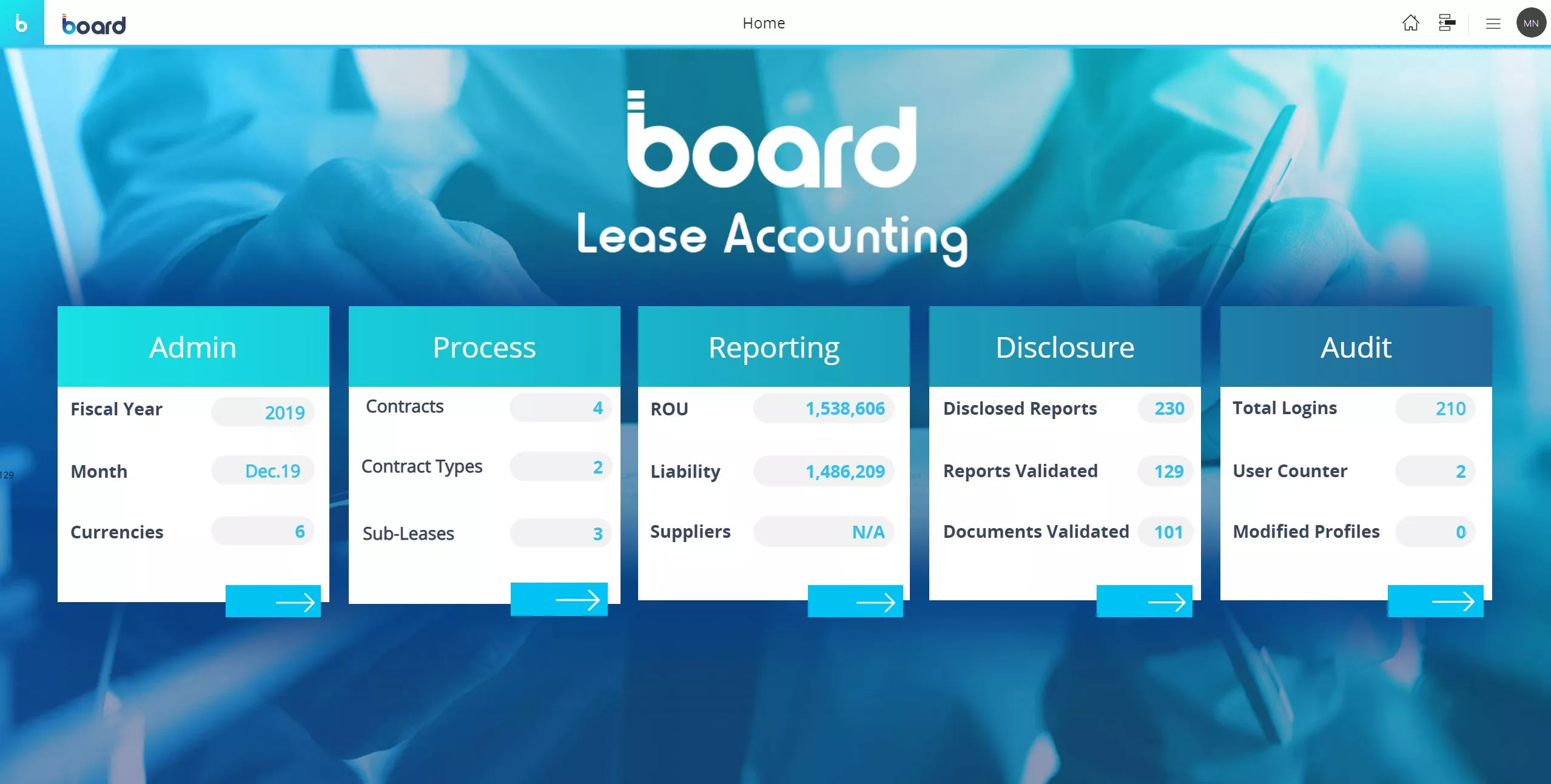 Board Lease Accounting Software Home Screen