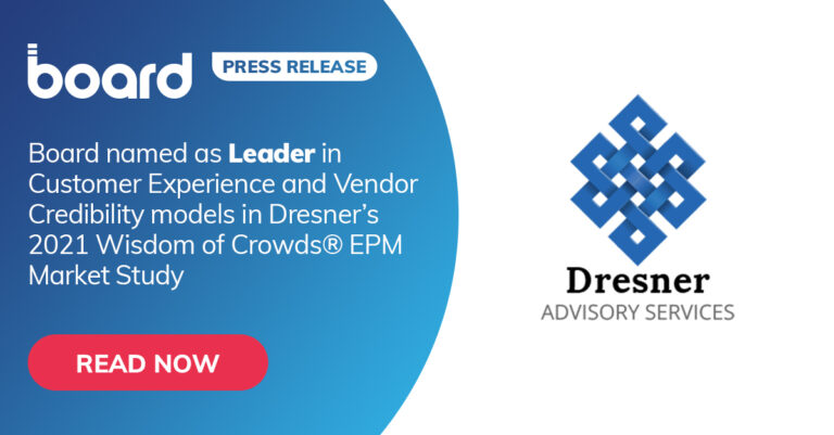 Board es líder en los modelos de Customer Experience y Vendor Credibility en Dresner’s 2021 Wisdom of Crowds® EPM Market Study