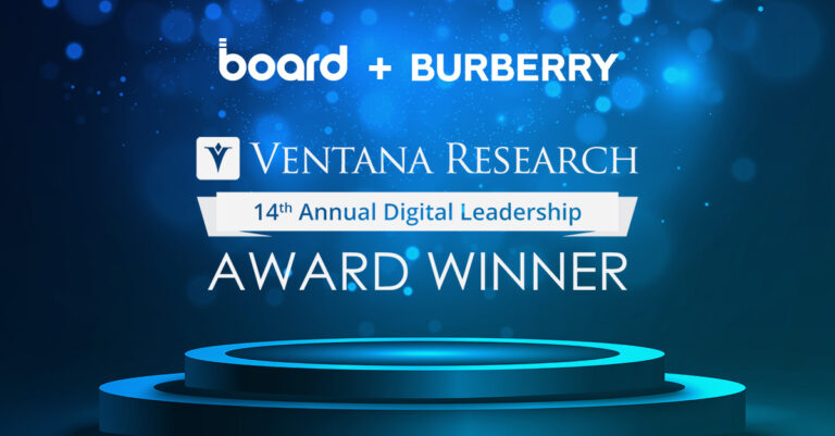 Board インターナショナルのお客様 バーバリーがVentana Researchの Digital Leadership Award for Operations and Supply Chainを受賞