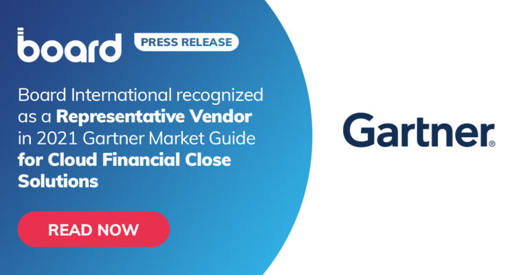 Board International è stato riconosciuto come Representative Vendor 2021 da Gartner Market Guide per le soluzioni Cloud di Financial Closing